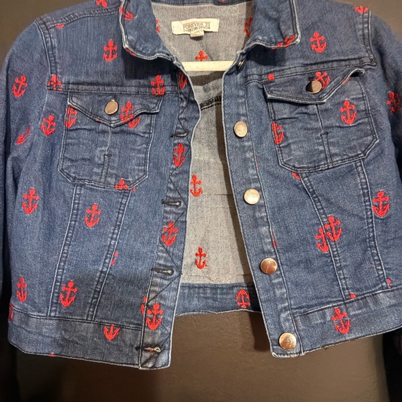 Blue Denim Jacket with Red Anchor Print - Picture 3 of 9